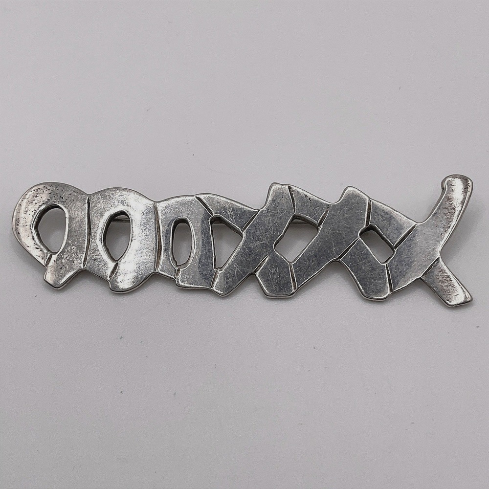 Vintage Taxco Brooch Mexican Sterling Silver Modernist LOVE Pin  12.8g